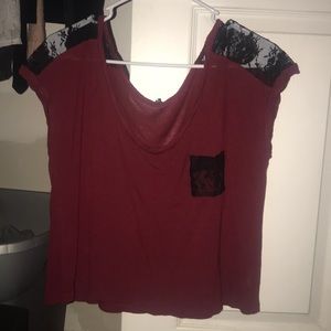 maroon laced shoulder shirt